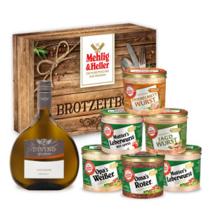 6er-Brotzeitbox 250g Glas mit Wein