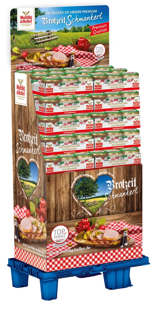 "Mehlig & Heller" Produkt Aufsteller - "Brotzeit Schmankerl" im Natur Design