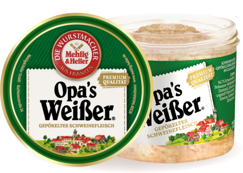 Ein offenes Glas "Opa's Weißer" von "Mehlig & Heller"
